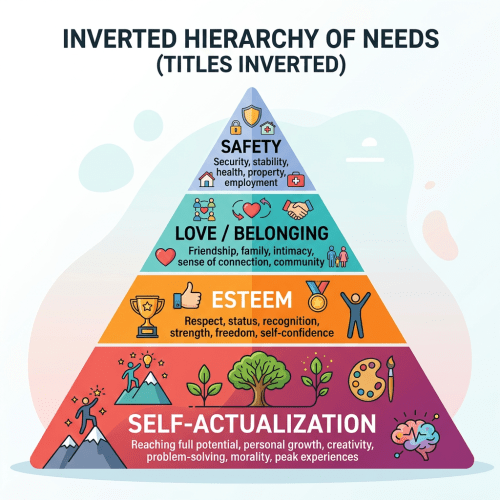 Invert hierarchy titles: safety top, self-actualization bottom