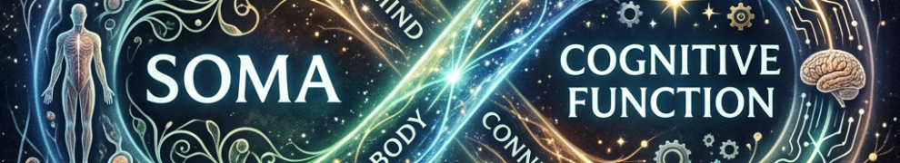 Infinity loop illustrating soma and cognitive function with neurons, brains, cells, and cosmic elements.